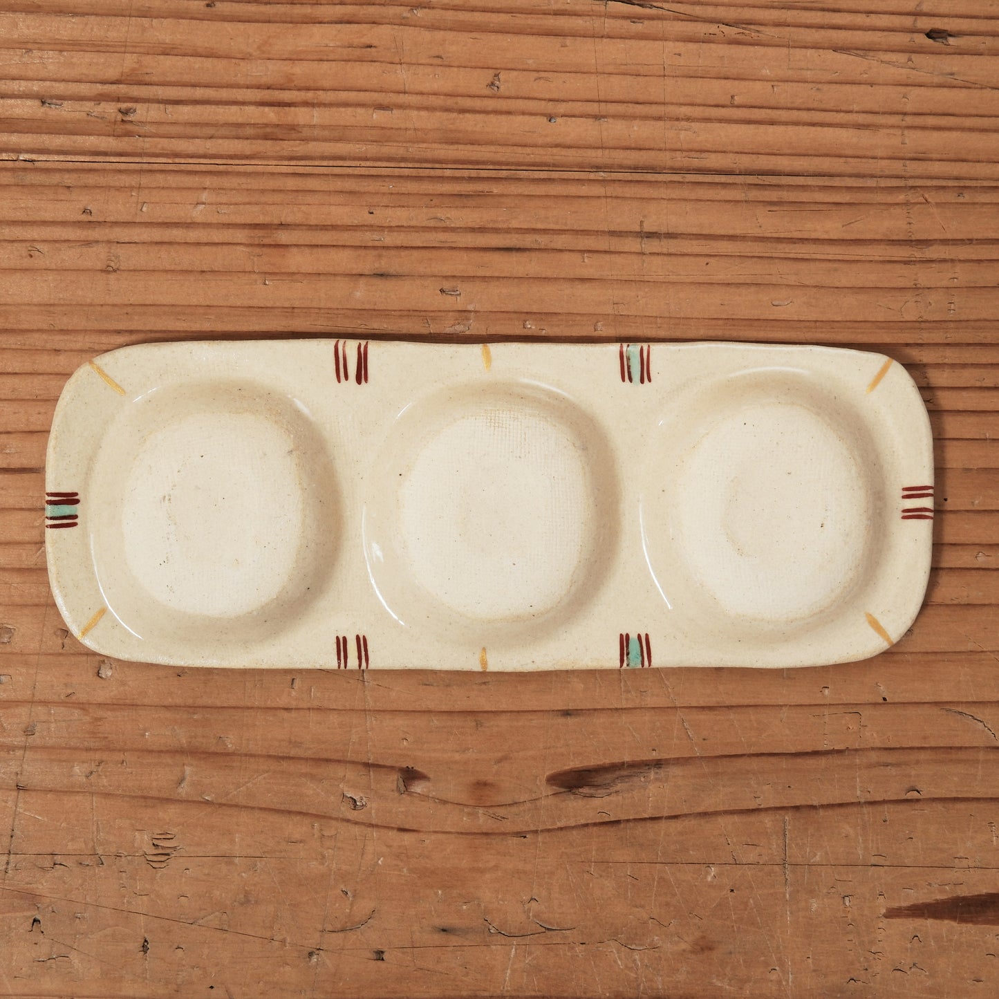 [ 加藤 喜道 ] 3点薬味plate 幅約18cm 赤絵・金彩 E