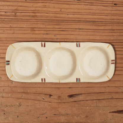 [ 加藤 喜道 ] 3点薬味plate 幅約18cm 赤絵・金彩 E