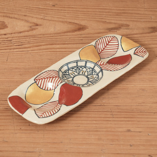 [ 加藤 喜道 ] 3点薬味plate 幅約18cm 赤絵・金彩 E