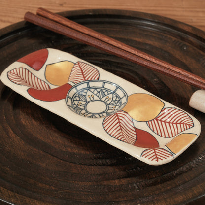 [ 加藤 喜道 ] 3点薬味plate 幅約18cm 赤絵・金彩 E
