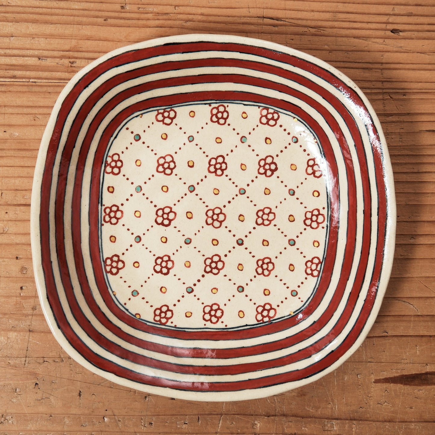 [ 加藤 喜道 ] 正方形 plate 幅約17cm 赤絵・金彩 A