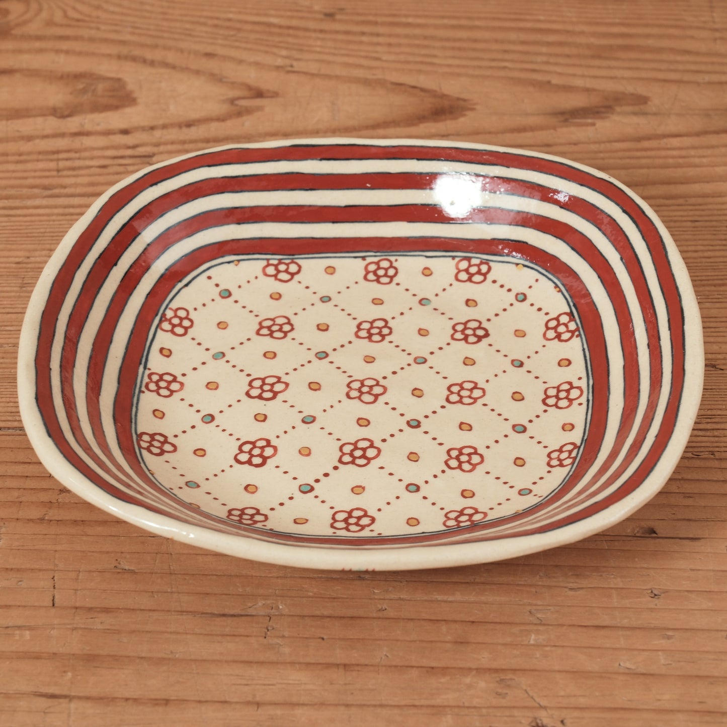 [ 加藤 喜道 ] 正方形 plate 幅約17cm 赤絵・金彩 A