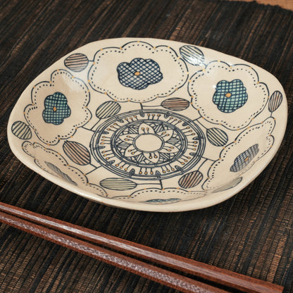 [ 加藤 喜道 ] 正方形 plate 幅約17cm 赤絵・金彩 B