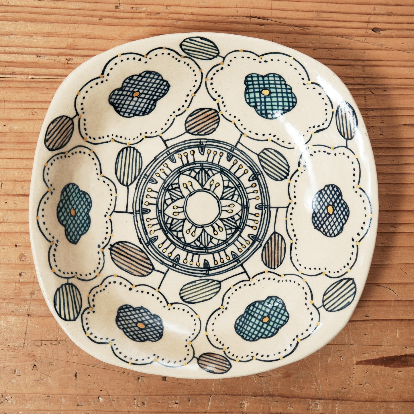 [ 加藤 喜道 ] 正方形 plate 幅約17cm 赤絵・金彩 B