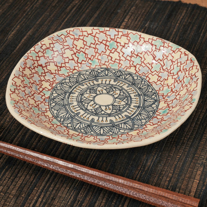 [ 加藤 喜道 ] 正方形 plate 幅約17cm 赤絵・金彩 D