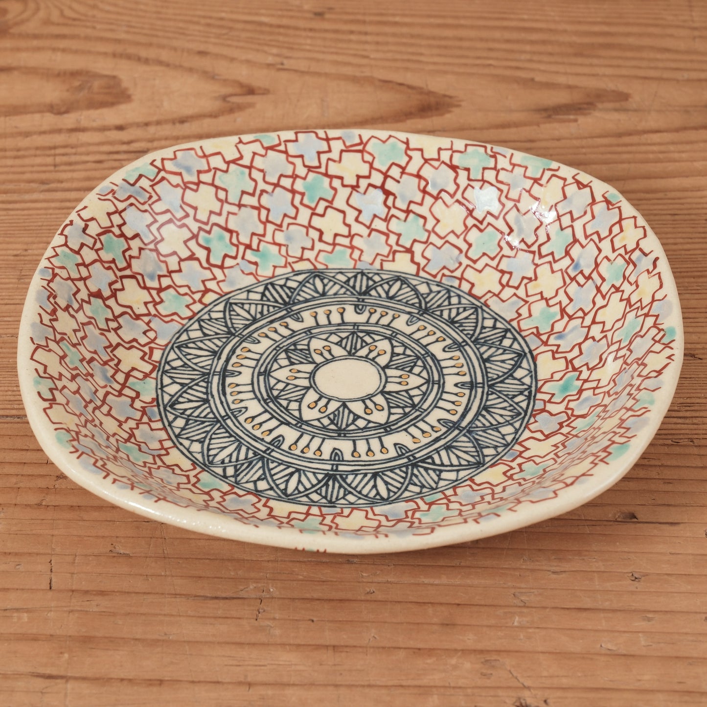 [ 加藤 喜道 ] 正方形 plate 幅約17cm 赤絵・金彩 D