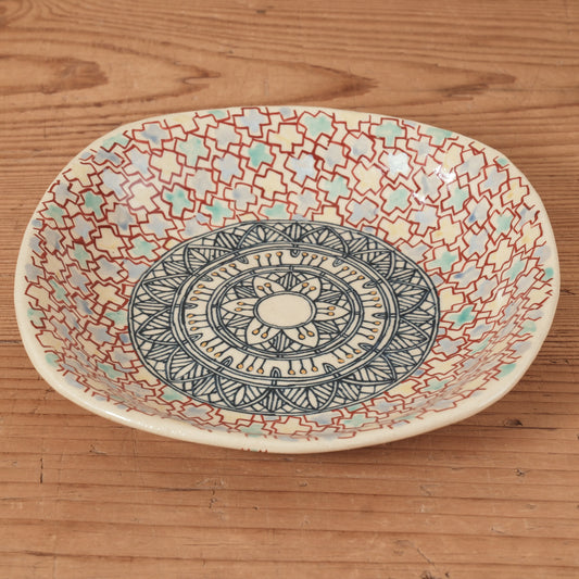 [ 加藤 喜道 ] 正方形 plate 幅約17cm 赤絵・金彩 D