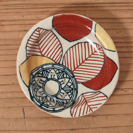 [ 加藤 喜道 ] 豆皿 直径約8.5cm 赤絵・金彩 C