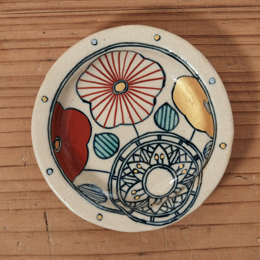 [ 加藤 喜道 ] 豆皿 直径約8.5cm 赤絵・金彩 E