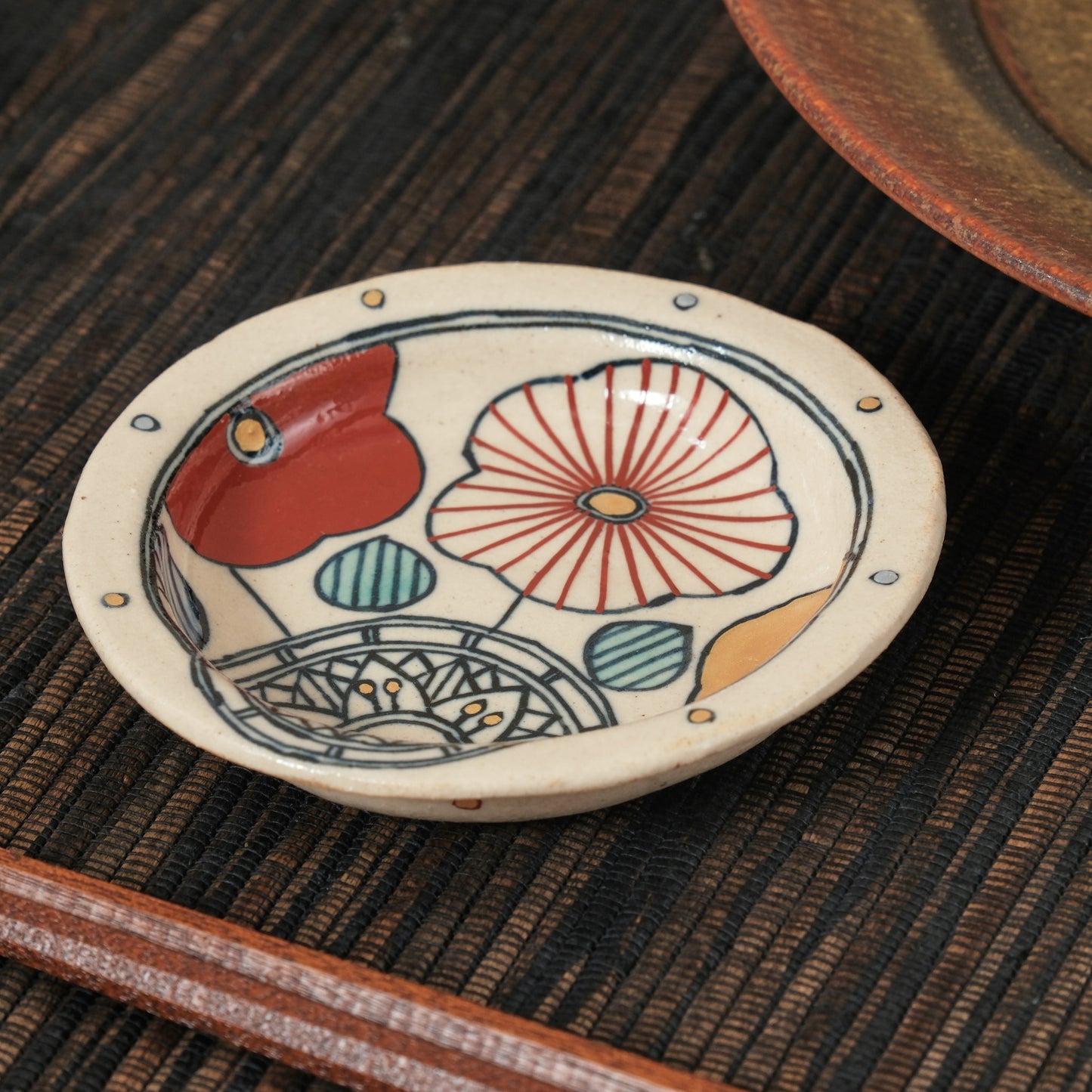 [ 加藤 喜道 ] 豆皿 直径約8.5cm 赤絵・金彩 E