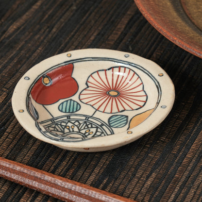 [ 加藤 喜道 ] 豆皿 直径約8.5cm 赤絵・金彩 E