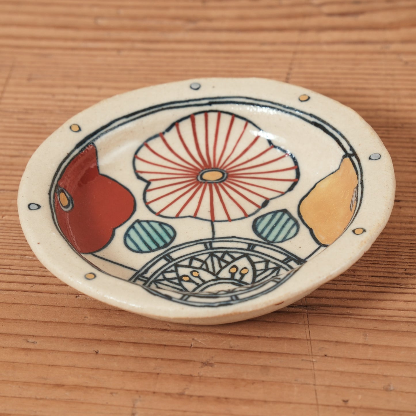 [ 加藤 喜道 ] 豆皿 直径約8.5cm 赤絵・金彩 E