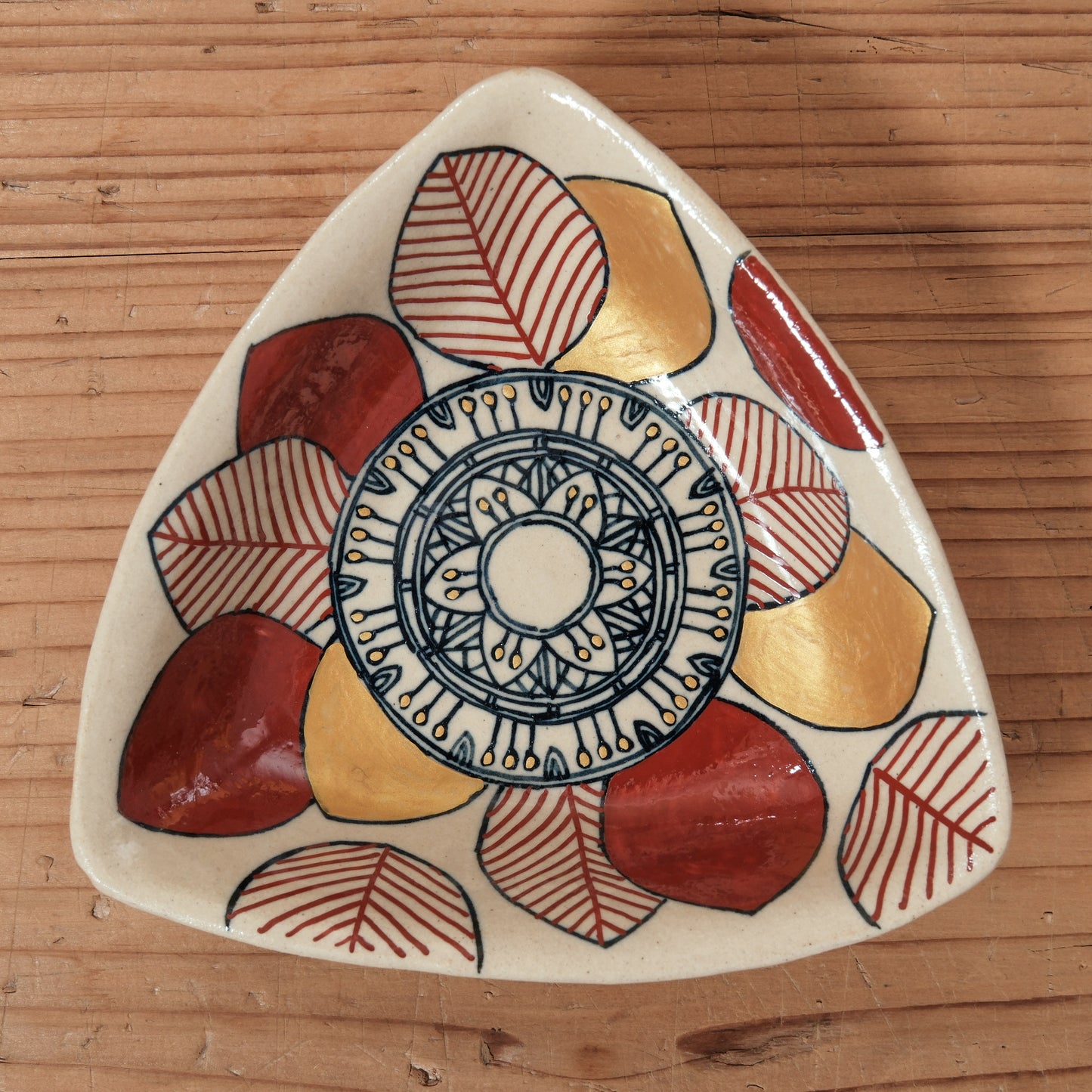 [ 加藤 喜道 ] 絵付け △小鉢 幅約12.8cm  赤絵・金彩 I