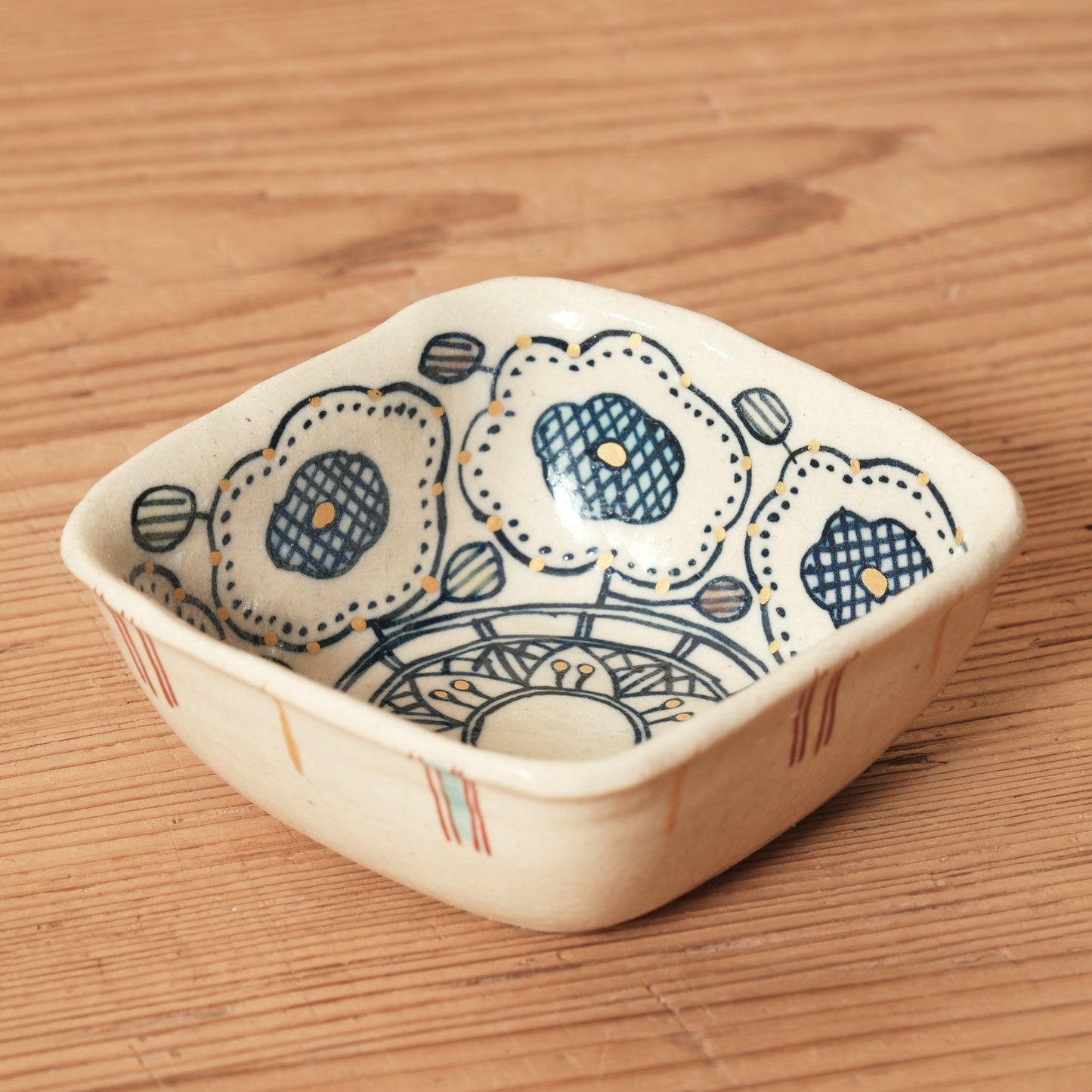 [ 加藤 喜道 ] 絵付け □小鉢 幅約8cm 赤絵・金彩 A