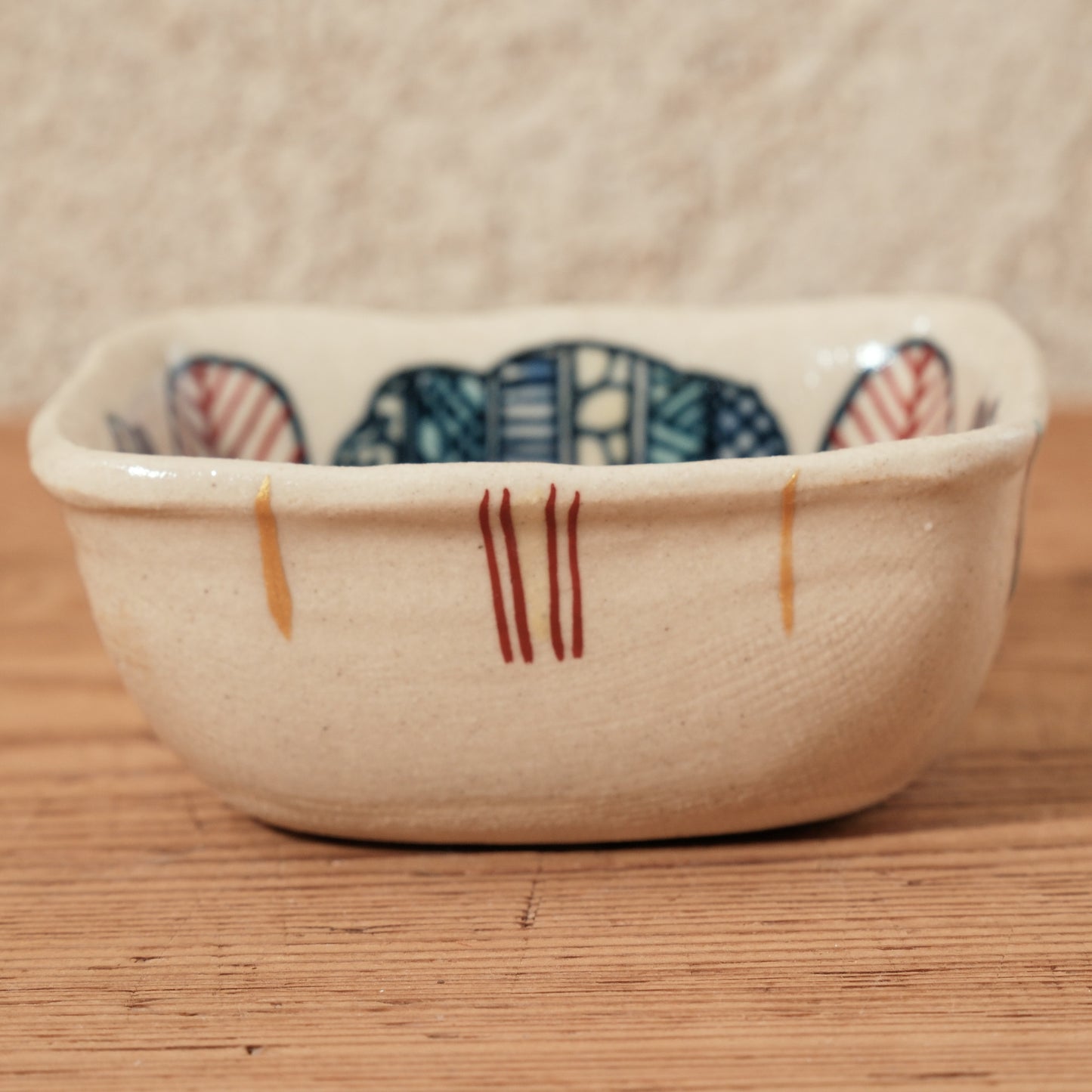 [ 加藤 喜道 ] 絵付け □小鉢 幅約8cm 赤絵・金彩 D