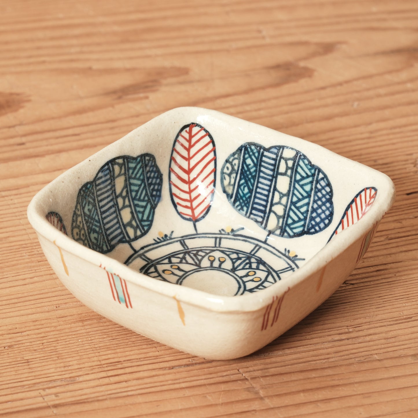 [ 加藤 喜道 ] 絵付け □小鉢 幅約8cm 赤絵・金彩 D