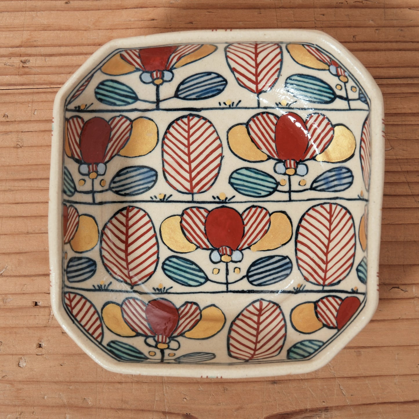 [ 加藤 喜道 ] 絵付け □小鉢 幅約11cm 赤絵・金彩 A