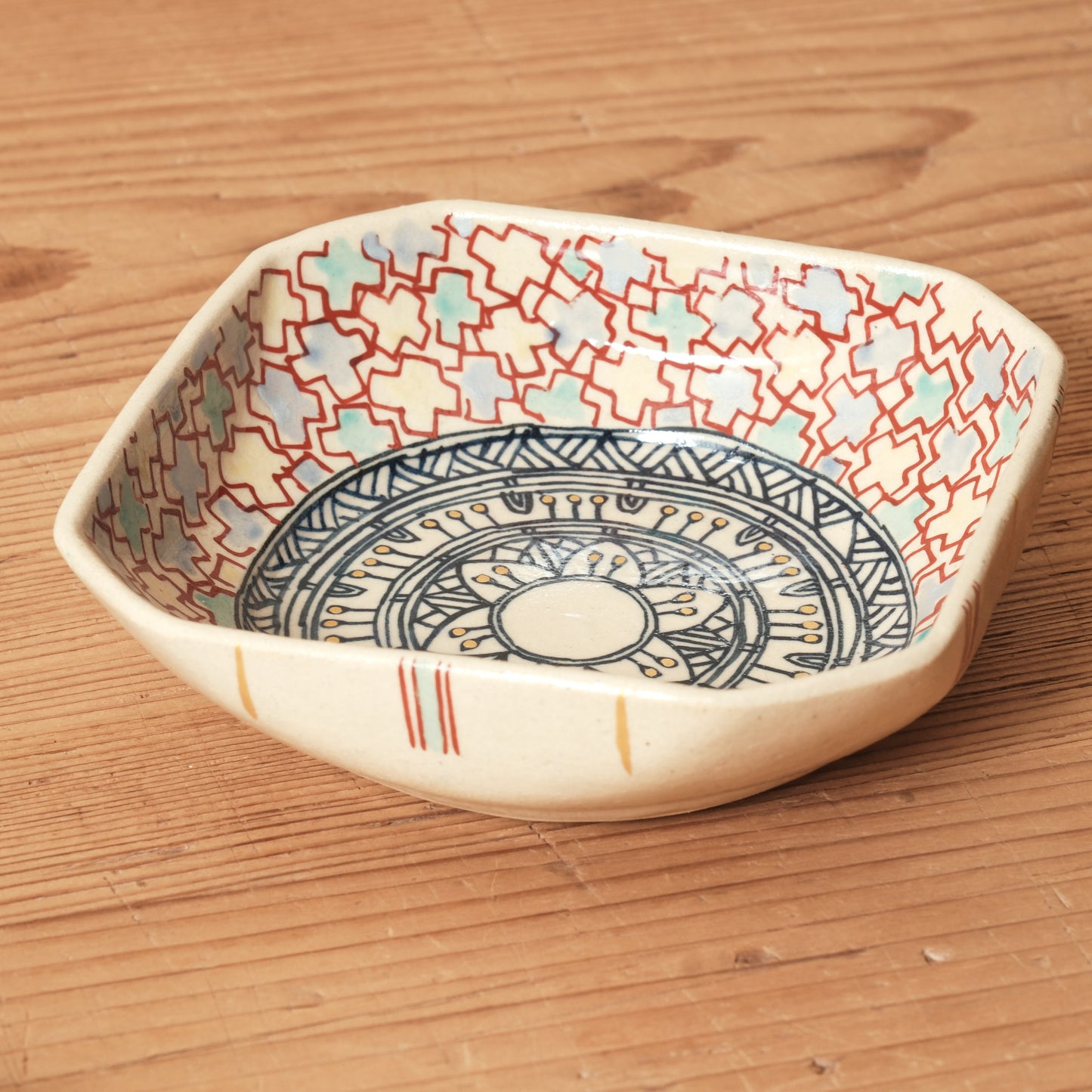 [ 加藤 喜道 ] 絵付け □小鉢 幅約11cm 赤絵・金彩 C
