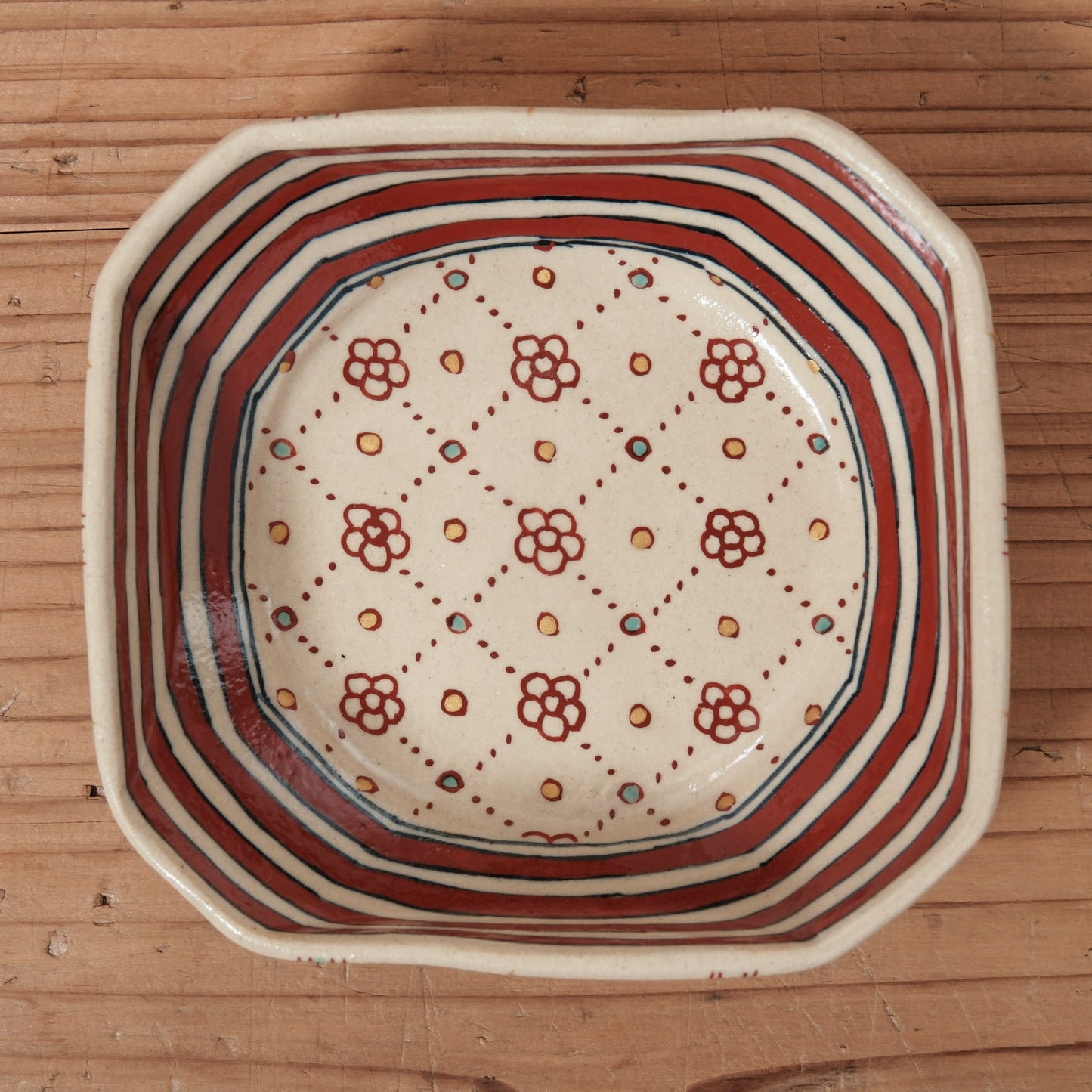 [ 加藤 喜道 ] 絵付け □小鉢 幅約11cm 赤絵・金彩 D