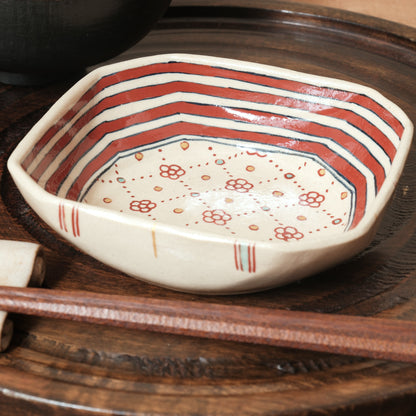 [ 加藤 喜道 ] 絵付け □小鉢 幅約11cm 赤絵・金彩 D