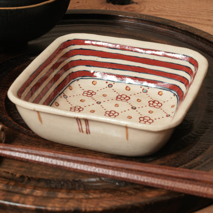 [ 加藤 喜道 ] 絵付け □小鉢 幅約11.5cm 赤絵・金彩 E