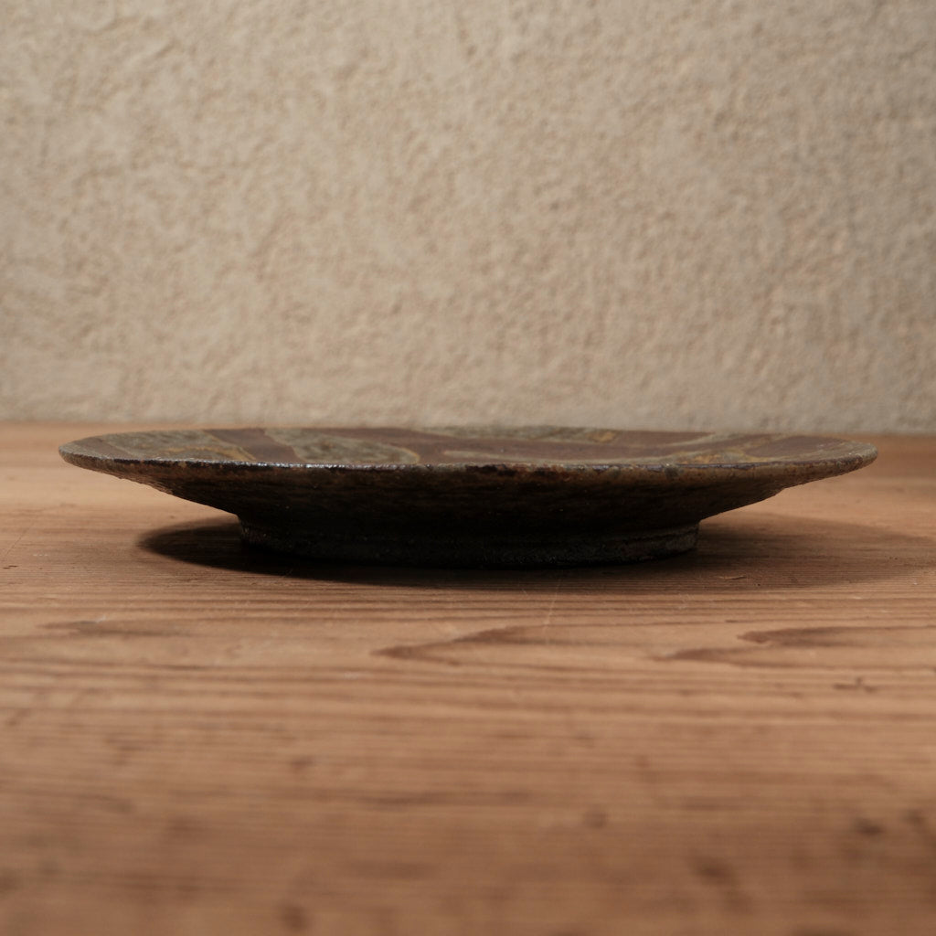 [ てしま島苑 ] 絵皿「いちじく」 中  空豆釉