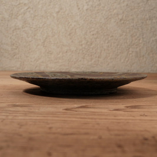 [ てしま島苑 ] 絵皿「いちじく」 中  空豆釉