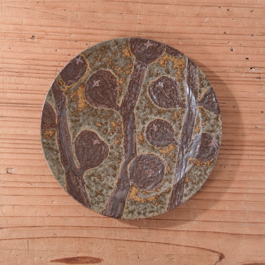 [ てしま島苑 ] 絵皿「いちじく」 中  空豆釉