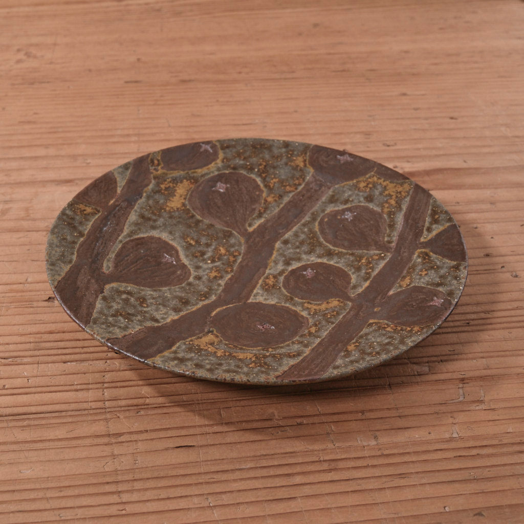 [ てしま島苑 ] 絵皿「いちじく」 中  空豆釉