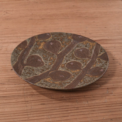 [ てしま島苑 ] 絵皿「いちじく」 中  空豆釉