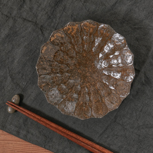 [ てしま島苑 ] 型打皿-小 空豆釉-1