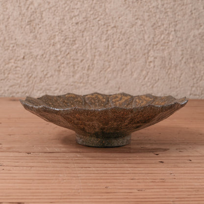 [ てしま島苑 ] 型打皿-小 空豆釉-1