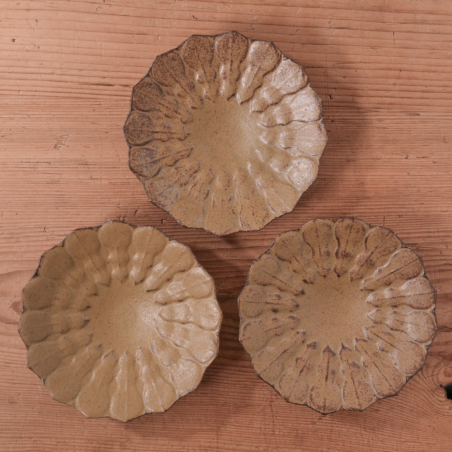 [ てしま島苑 ] 型打皿-小 空豆釉-2