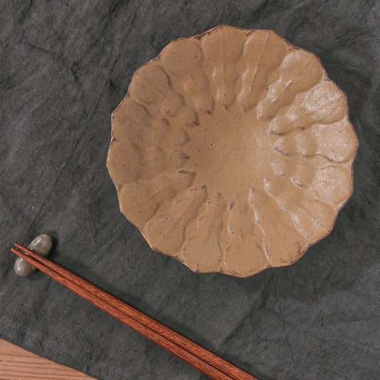 [ てしま島苑 ] 型打皿-小 空豆釉-2