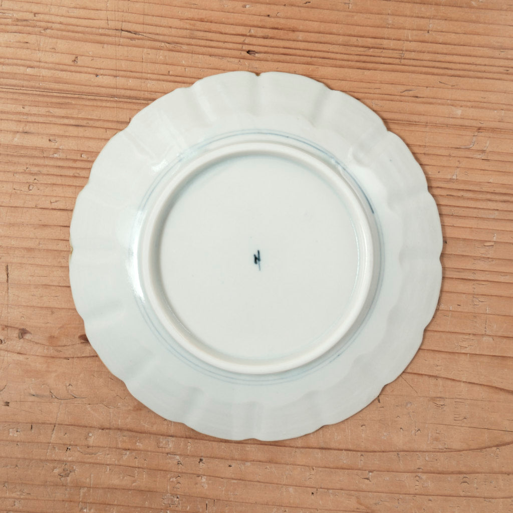 [ 柳川 謙治 ] 染付 輪花唐人文七寸皿