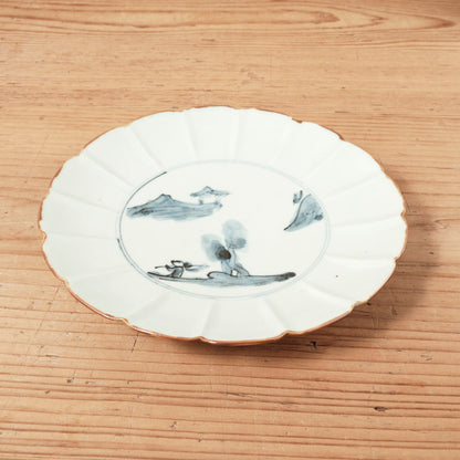 [ 柳川 謙治 ] 染付 輪花唐人文七寸皿