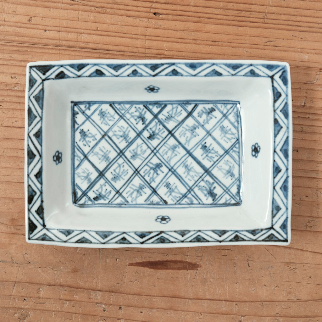 [ 柳川 謙治 ] 染付 寿文 長四方皿-2