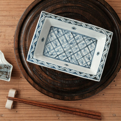 [ 柳川 謙治 ] 染付 寿文 長四方皿-2