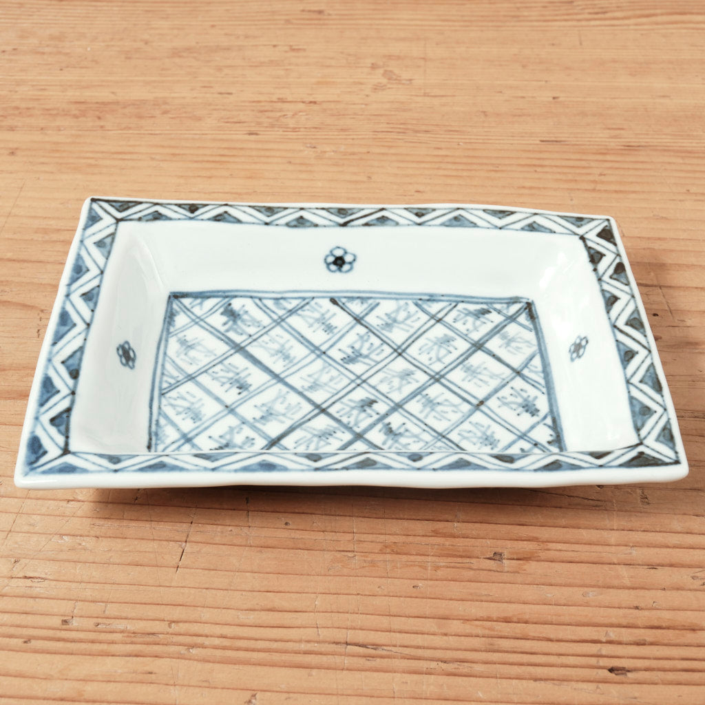 [ 柳川 謙治 ] 染付 寿文 長四方皿-2