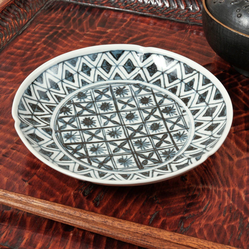 [ 柳川 謙治 ] 染付 華散し 三方皿