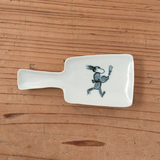 [ 柳川 謙治 ] 染付 羽子板形唐子 豆皿-01