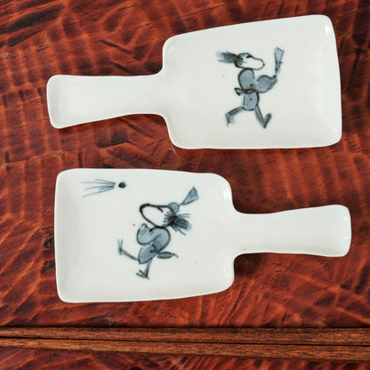 [ 柳川 謙治 ] 染付 羽子板形唐子 豆皿-02