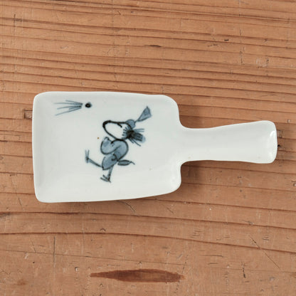 [ 柳川 謙治 ] 染付 羽子板形唐子 豆皿-02