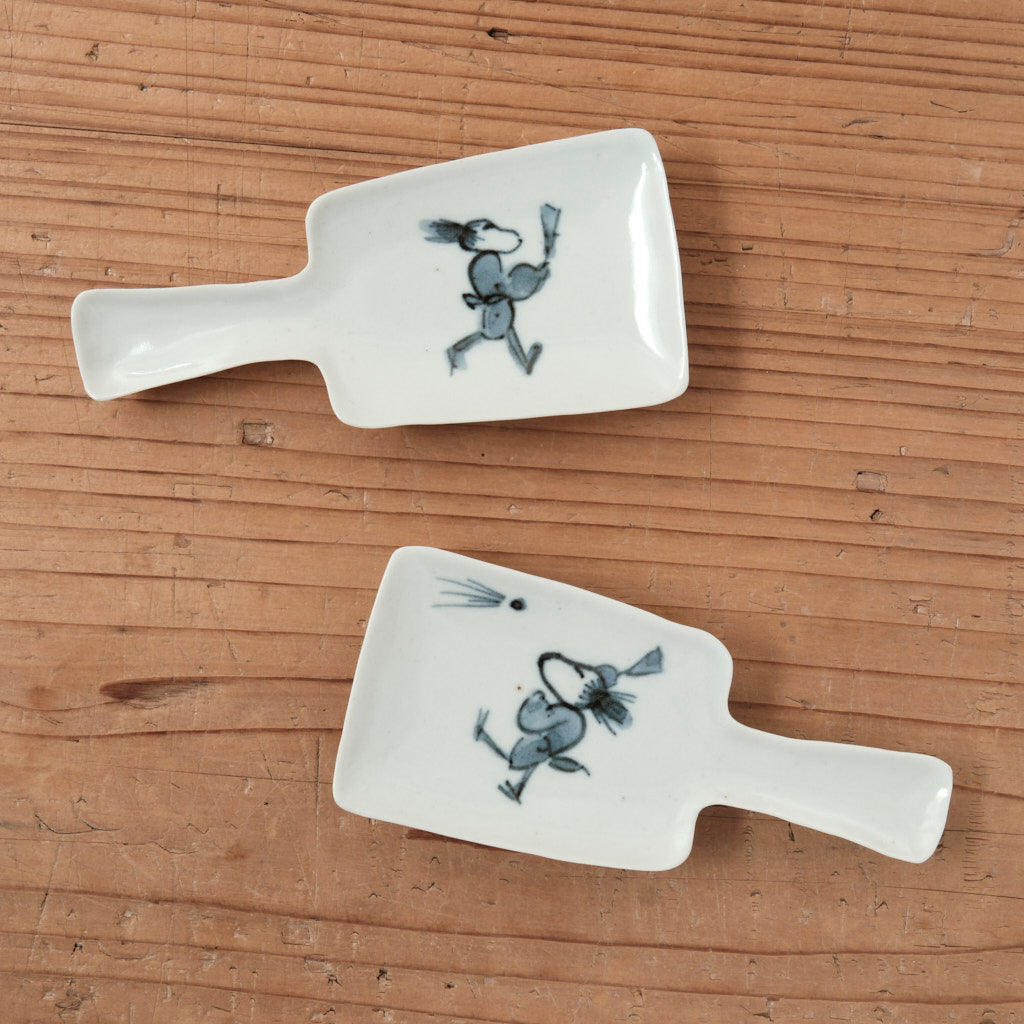 [ 柳川 謙治 ] 染付 羽子板形唐子 豆皿-02