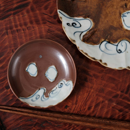 [ 柳川 謙治 ] 染付 吸坂手波千鳥 豆皿