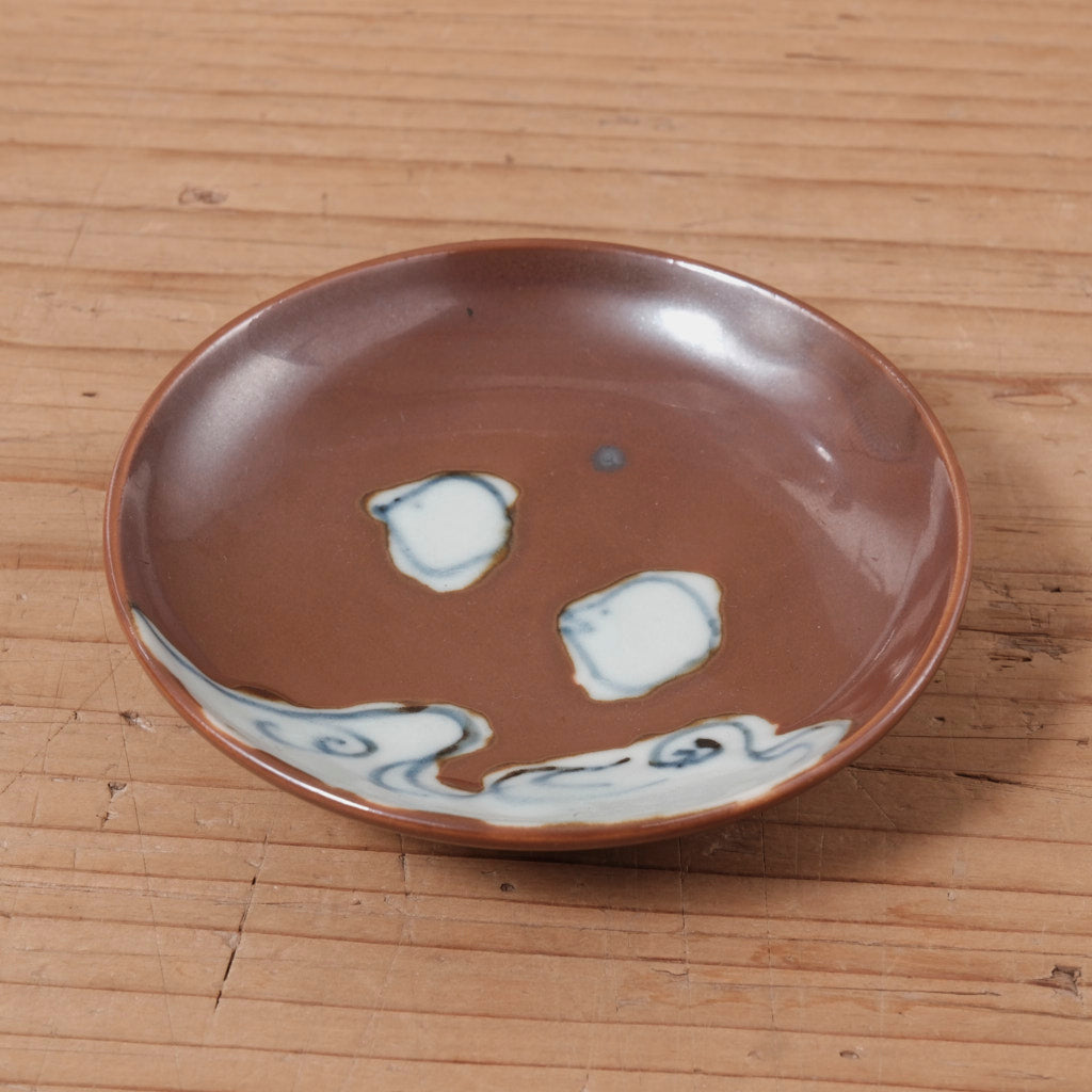 [ 柳川 謙治 ] 染付 吸坂手波千鳥 豆皿