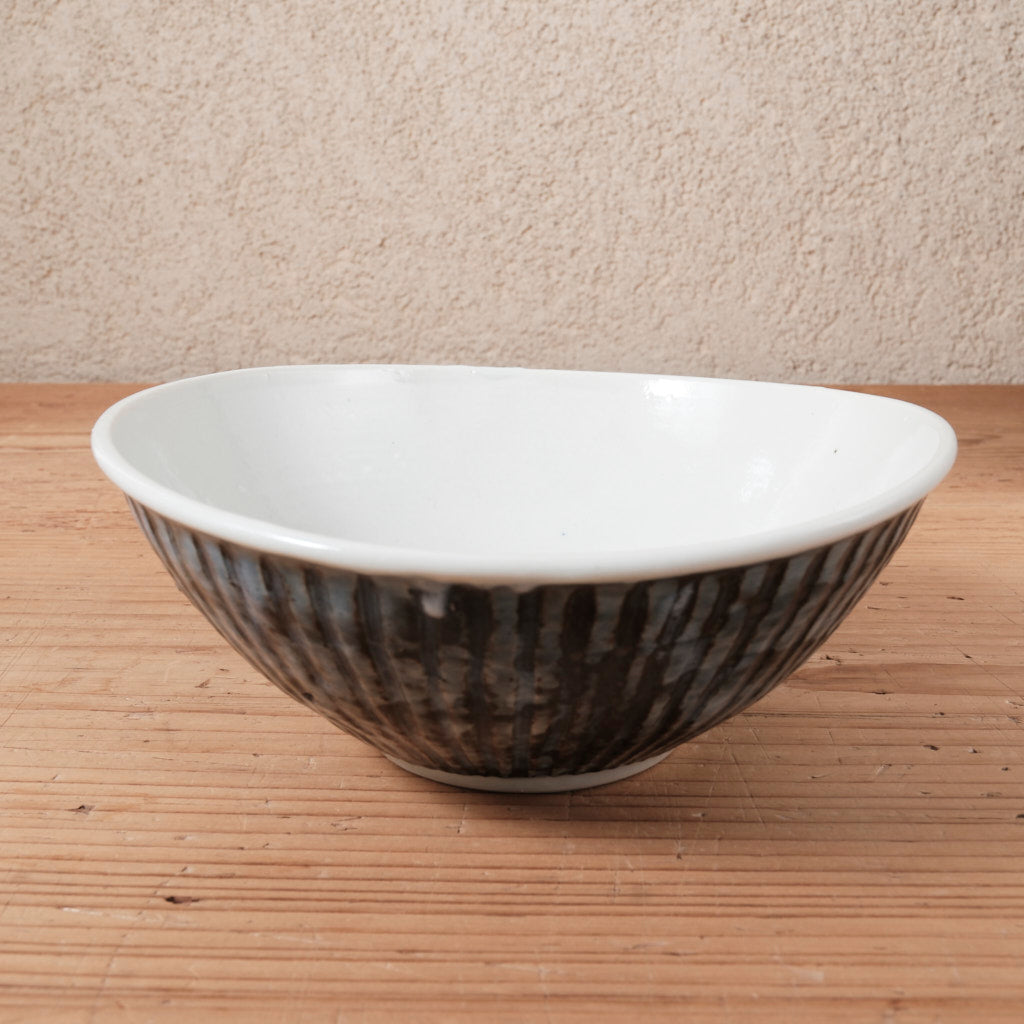 [ 柳川 謙治 ] 染付 瑠璃地鎬 楕円カレー鉢