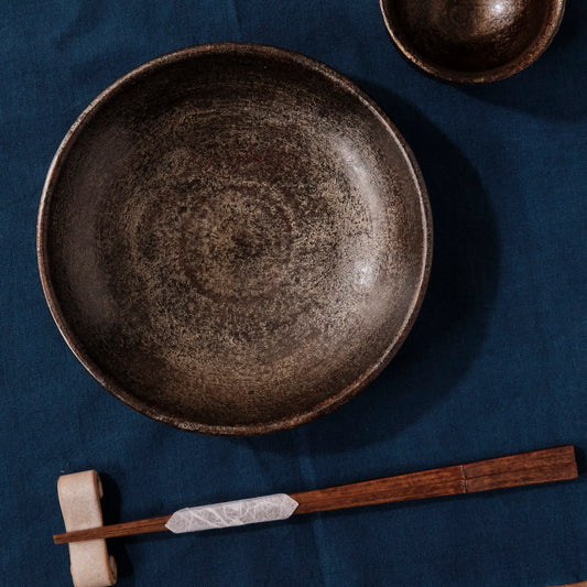 [ 出口 結莉 ] 陶胎漆器 五寸・中皿-黒