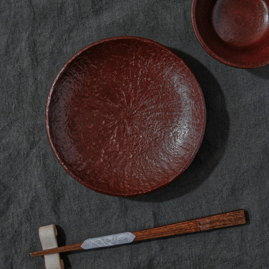 [ 出口 結莉 ] 陶胎漆器 凹景丸皿-朱